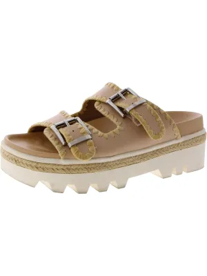 Laura Womens Faux Leather Platform Slide Sandals
