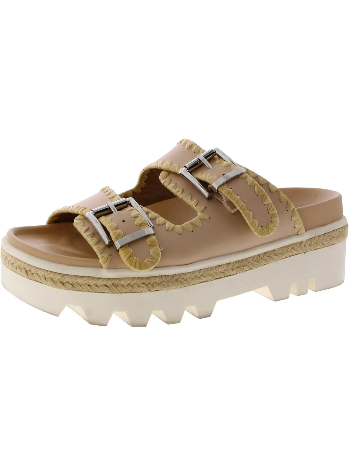 Laura Womens Faux Leather Platform Slide Sandals