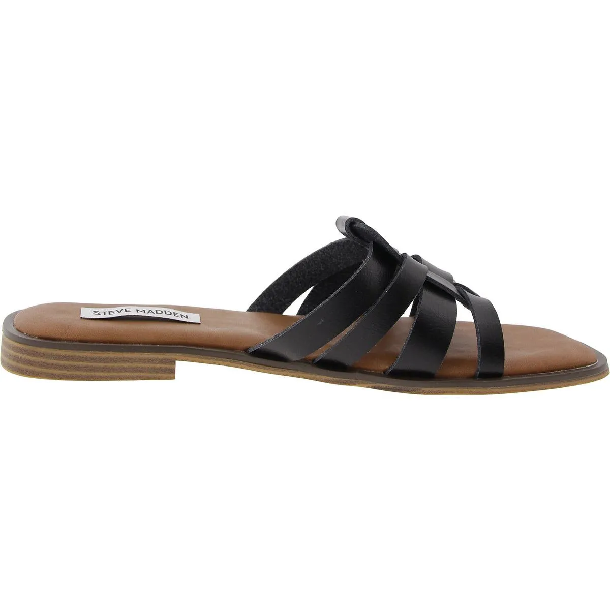 LENA Womens Woven Faux Leather Slide Sandals