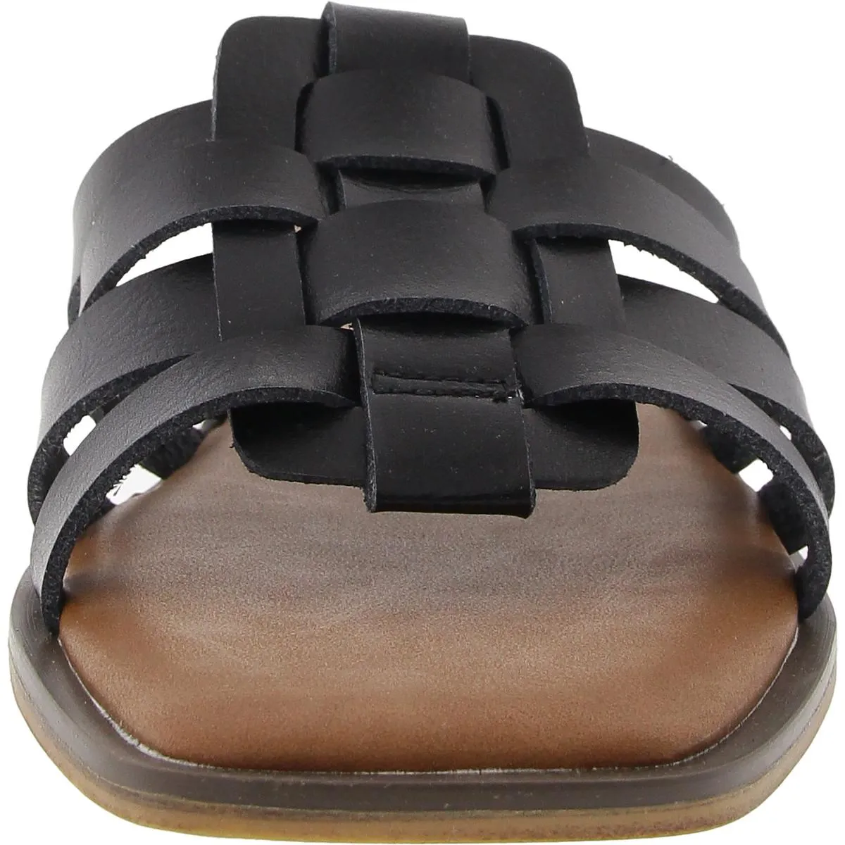 LENA Womens Woven Faux Leather Slide Sandals