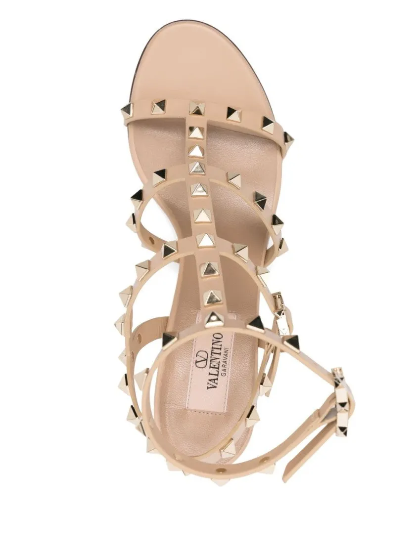 Light Beige Pyramid Studded Sandal With 60Mm Block Heel