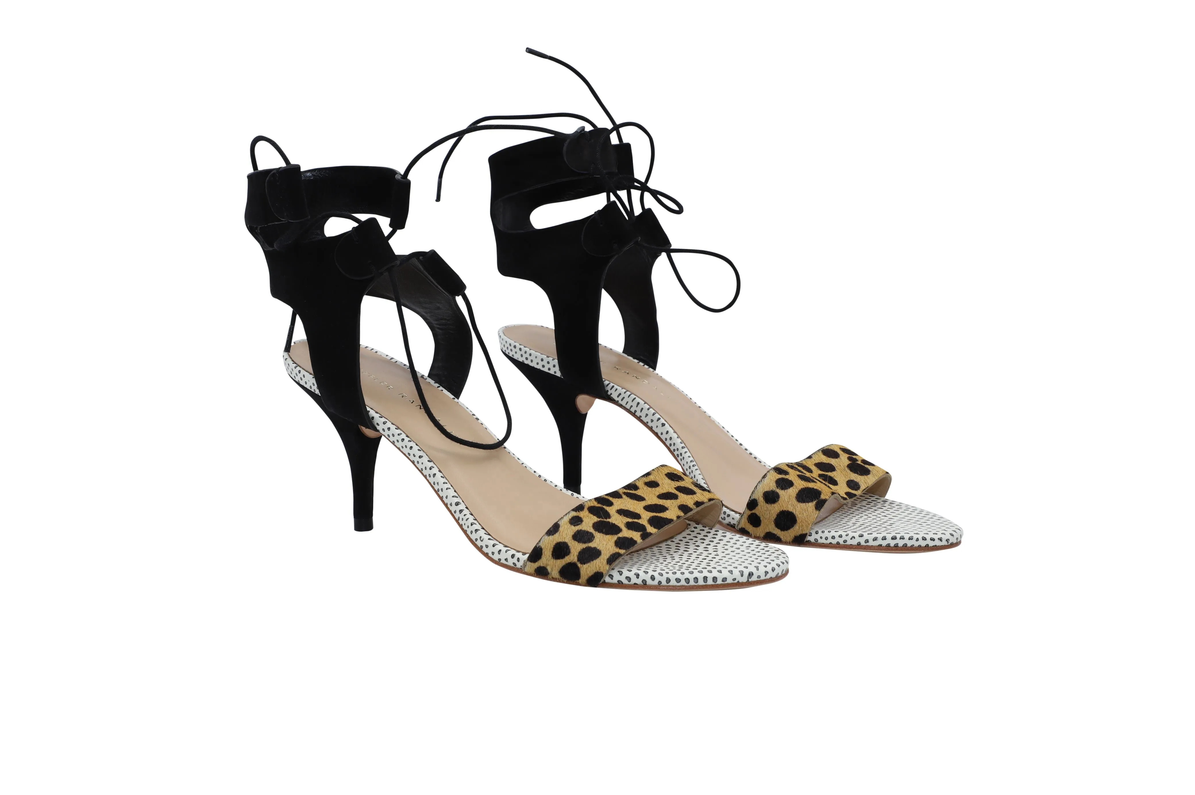 Loeffler Randal Ambrose Lace Up Sandals in Cheetah and Black Leather