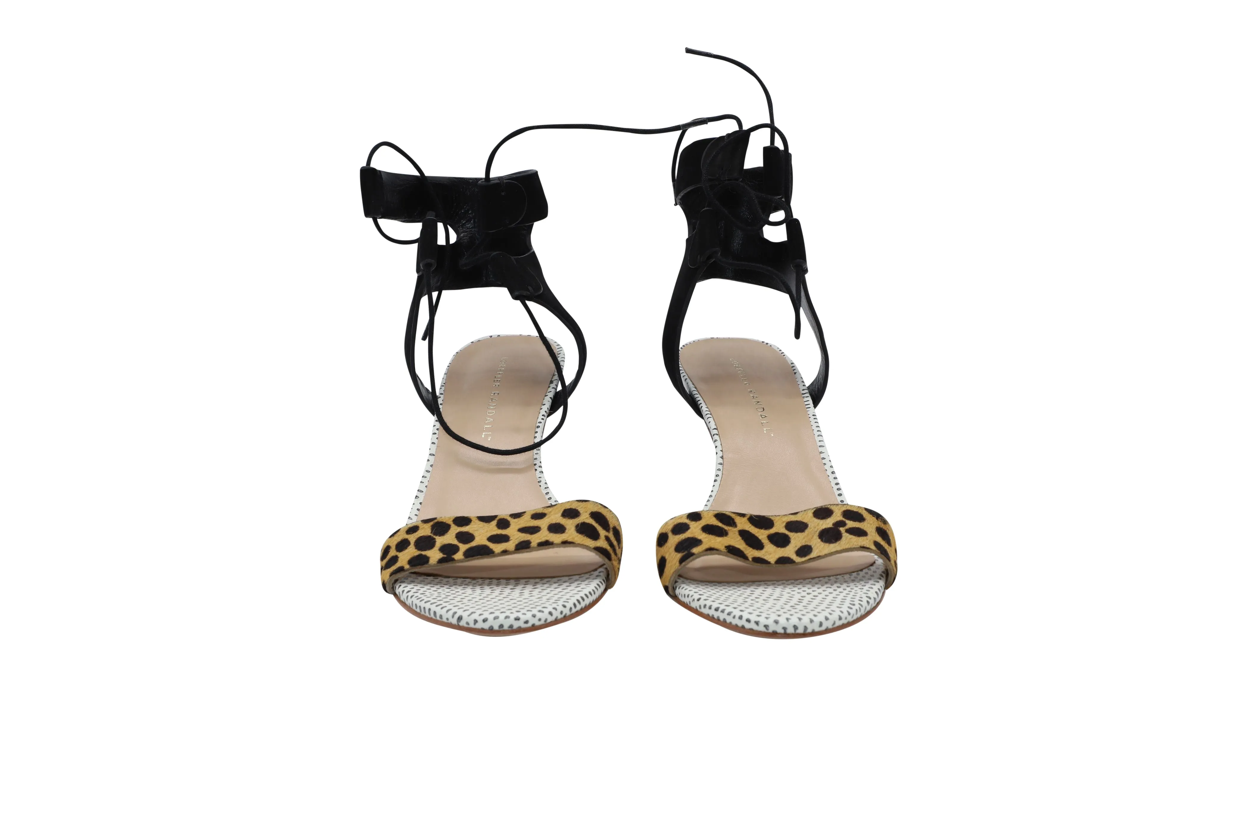 Loeffler Randal Ambrose Lace Up Sandals in Cheetah and Black Leather