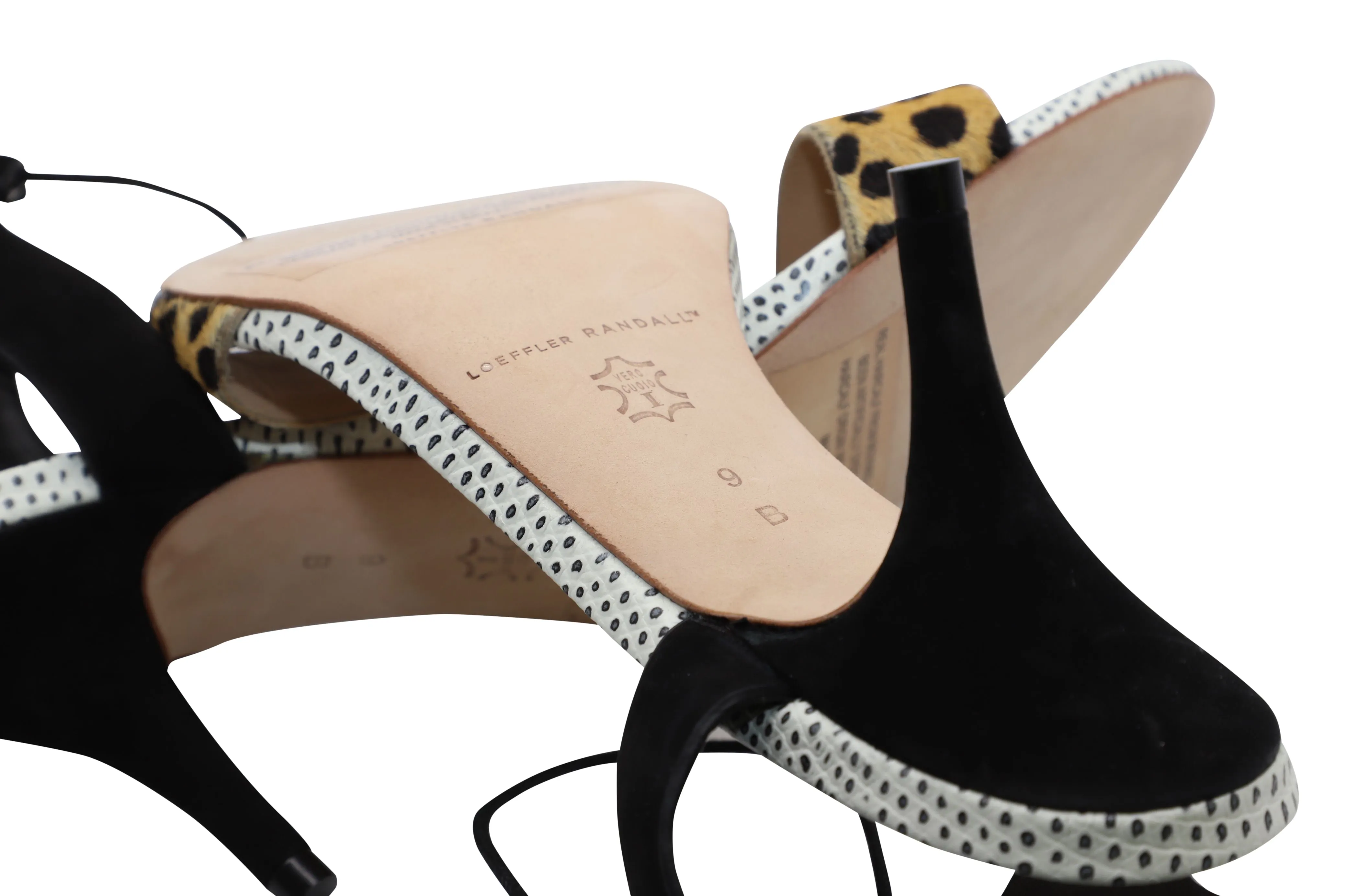 Loeffler Randal Ambrose Lace Up Sandals in Cheetah and Black Leather