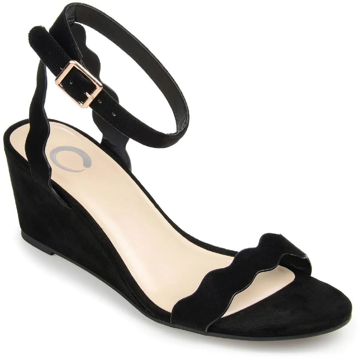 LOUCIA Womens Solid Scalloped Wedge Sandals