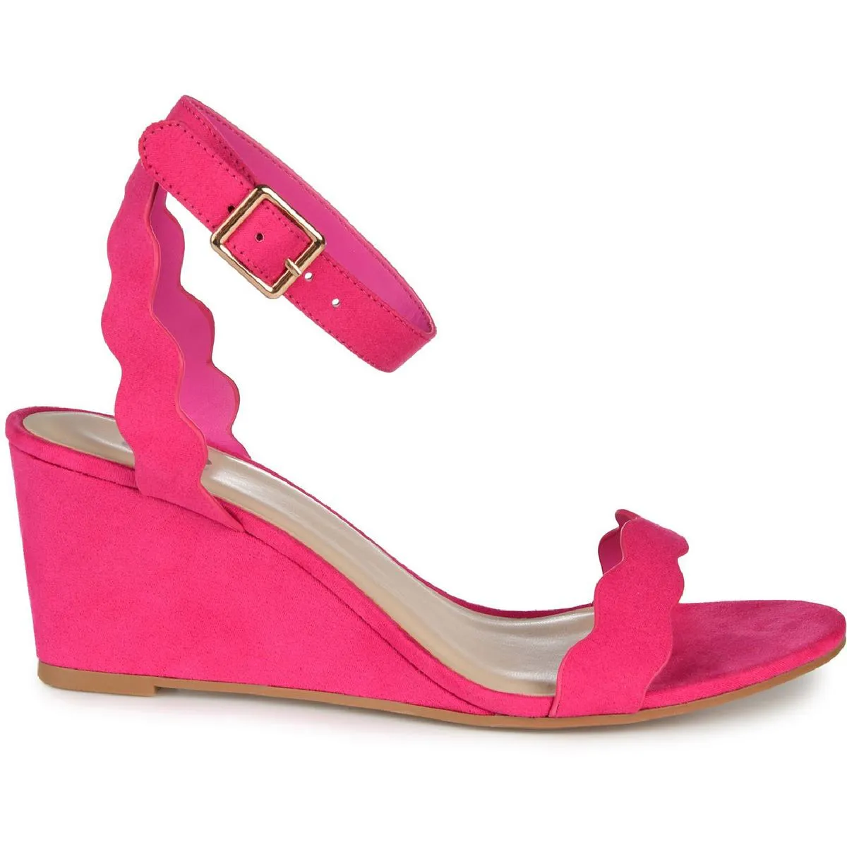 LOUCIA Womens Solid Scalloped Wedge Sandals