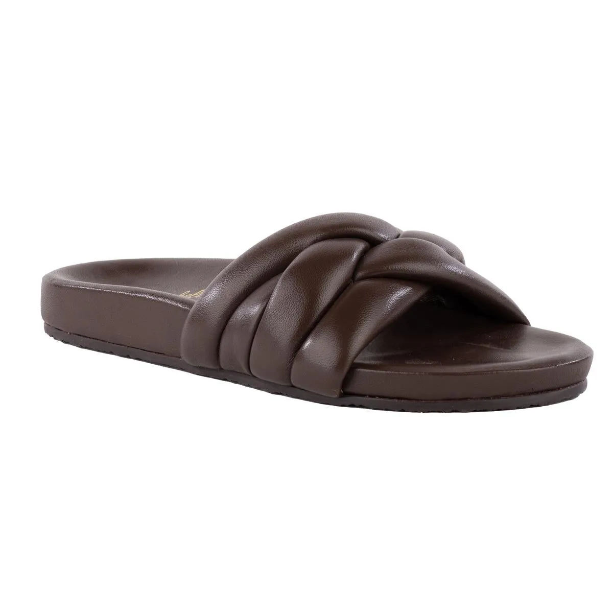Low Key Glow Up Womens Criss-Cross Leather Slide Sandals