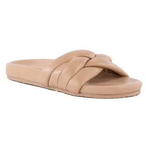 Low Key Glow Up Womens Criss-Cross Leather Slide Sandals