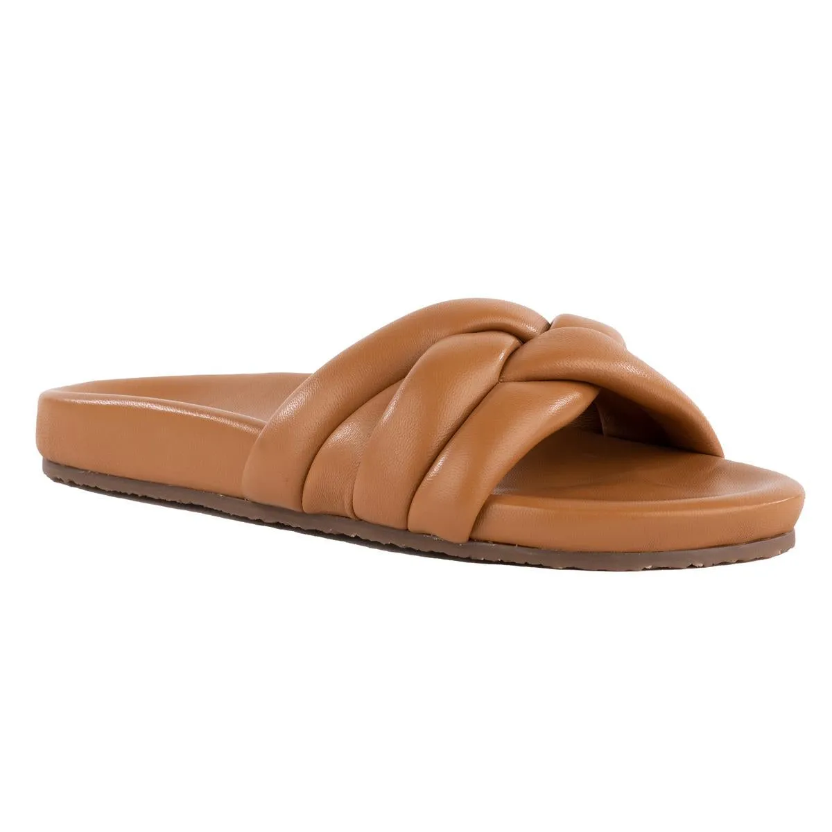 Low Key Glow Up Womens Criss-Cross Leather Slide Sandals