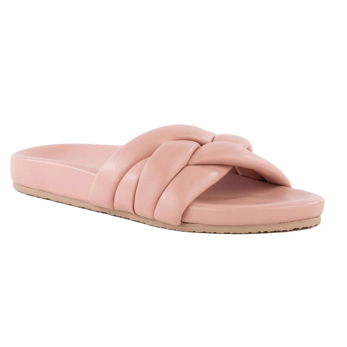 Low Key Glow Up Womens Criss-Cross Leather Slide Sandals