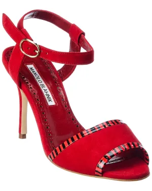 Manolo Blahnik IBN 90 Suede & Patent Sandal