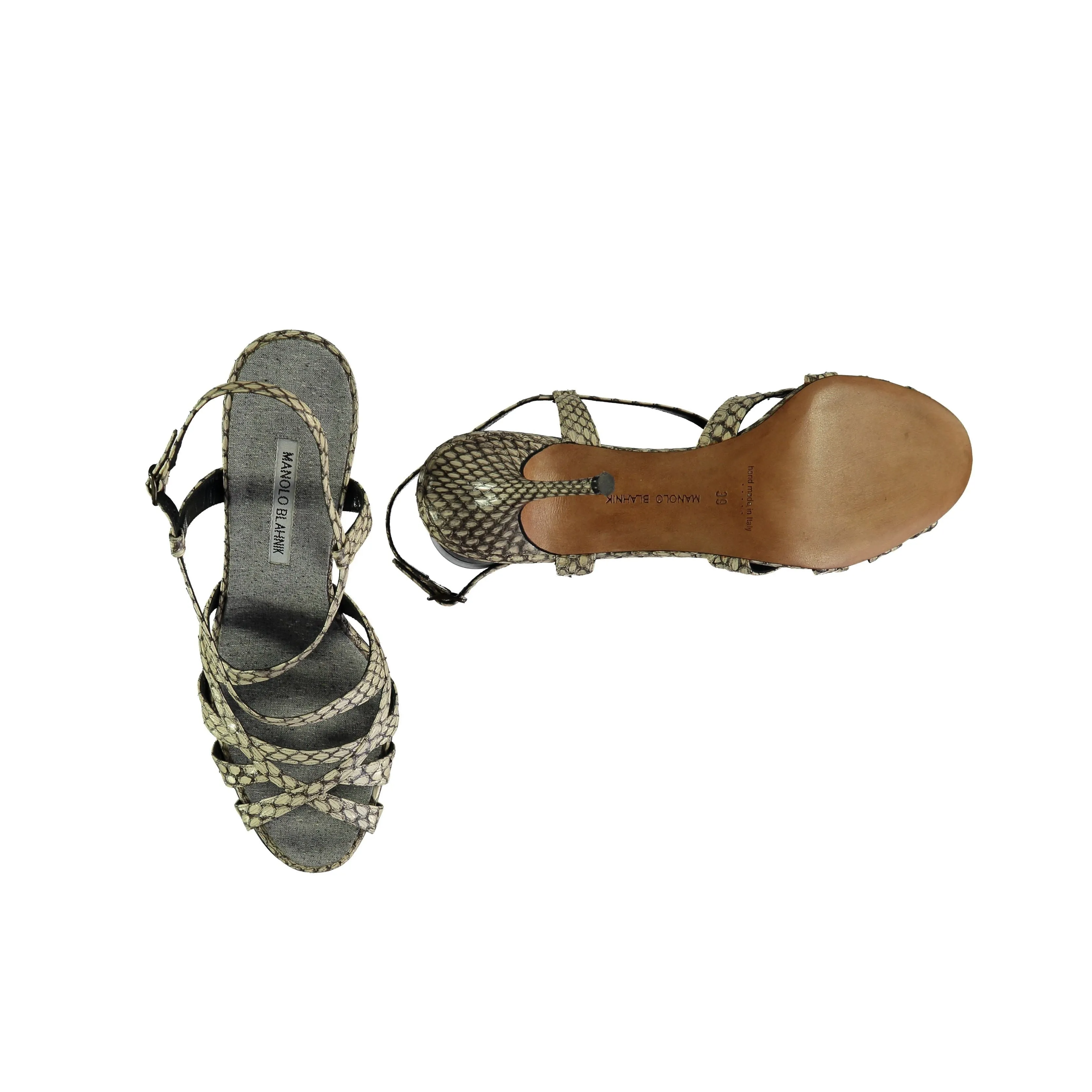 Manolo Blahnik Snakeskin Strappy Heel Sandals