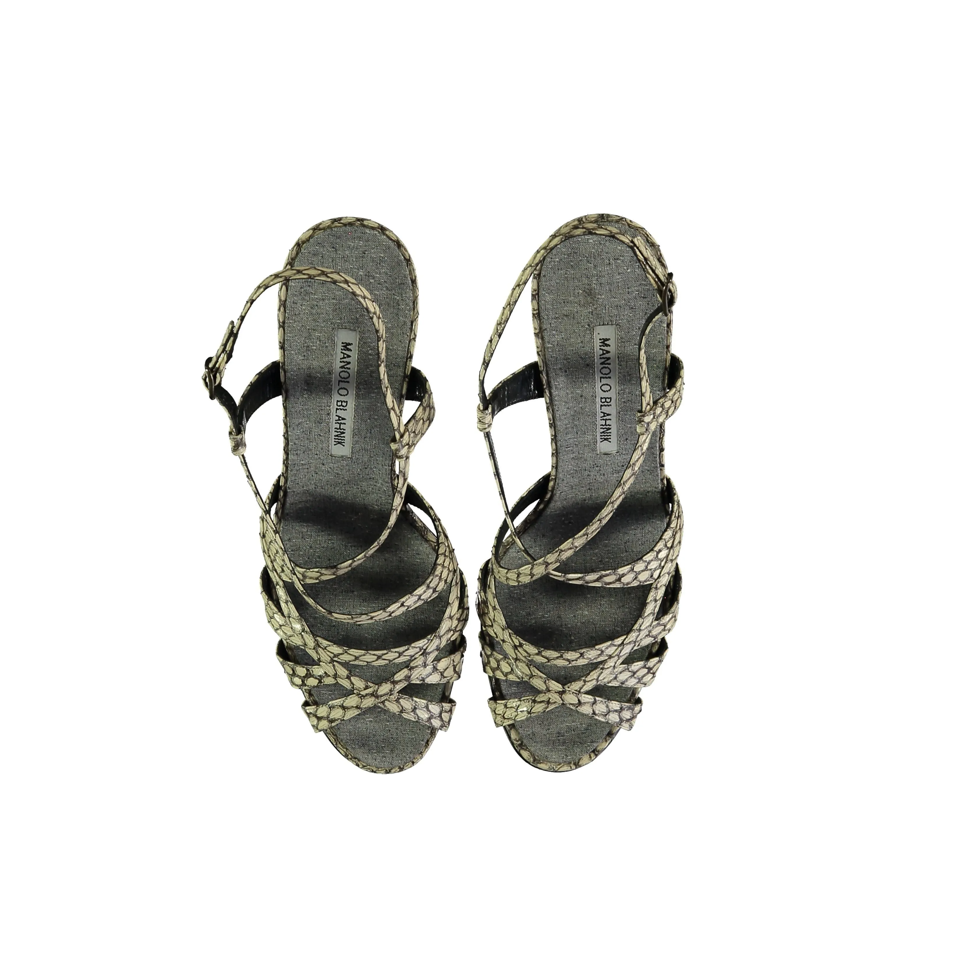 Manolo Blahnik Snakeskin Strappy Heel Sandals