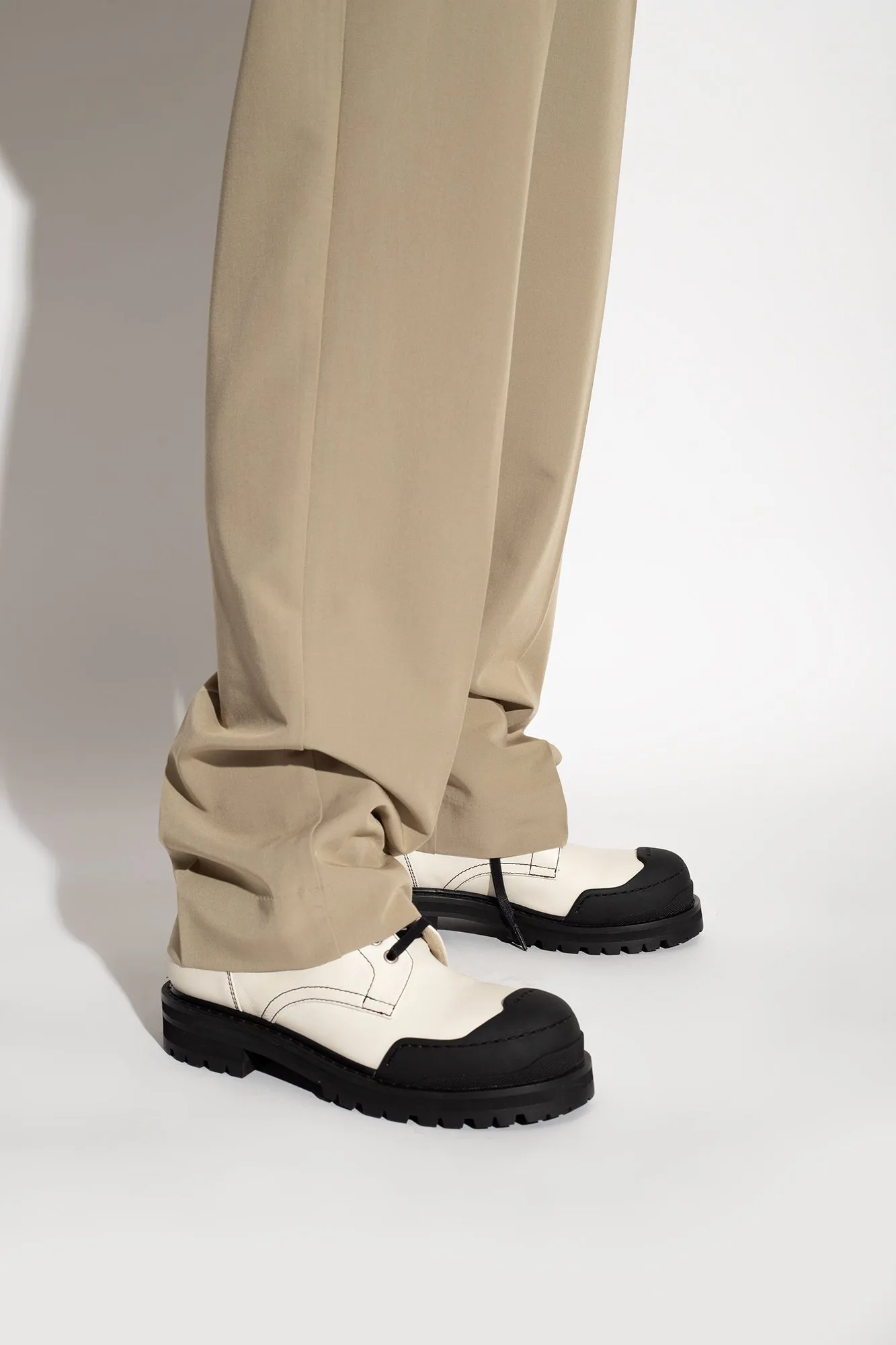 Marni Leather Combat Boots With Logo