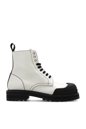 Marni Leather Combat Boots With Logo