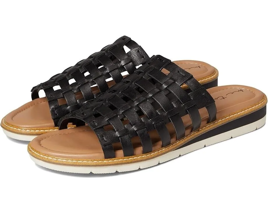 Me Too Arien Sandals Women's US 8 Black Leather Slip On Open Toe Slide KHD957