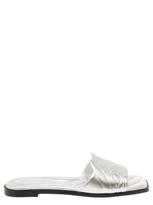Metallic Flat Sandals With Embossed Motif In Metallic Leather