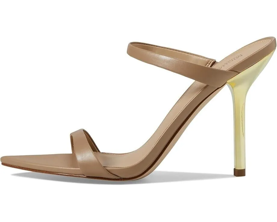 Michael Kors Lyssa Slide Women's 6.5 Camel Leather Stiletto Heel Sandals FZP234 (Camel,6.5)