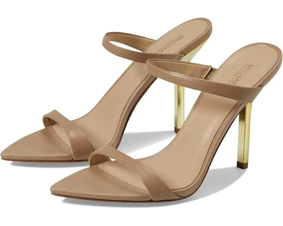 Michael Kors Lyssa Slide Women's 6.5 Camel Leather Stiletto Heel Sandals FZP234 (Camel,6.5)