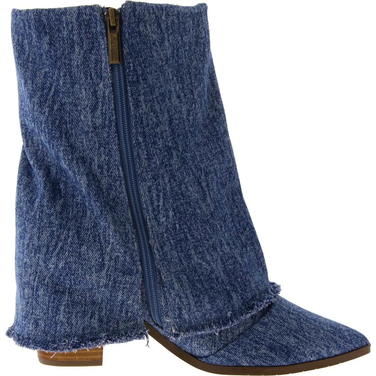 Miranda Womens Denim Pointed Toe Mid-Calf Boots