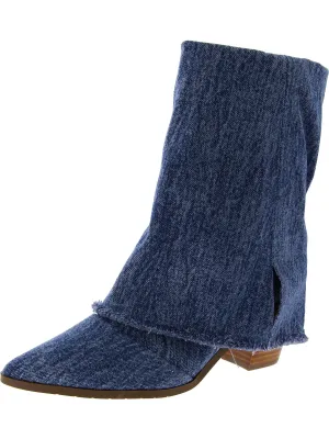 Miranda Womens Denim Pointed Toe Mid-Calf Boots