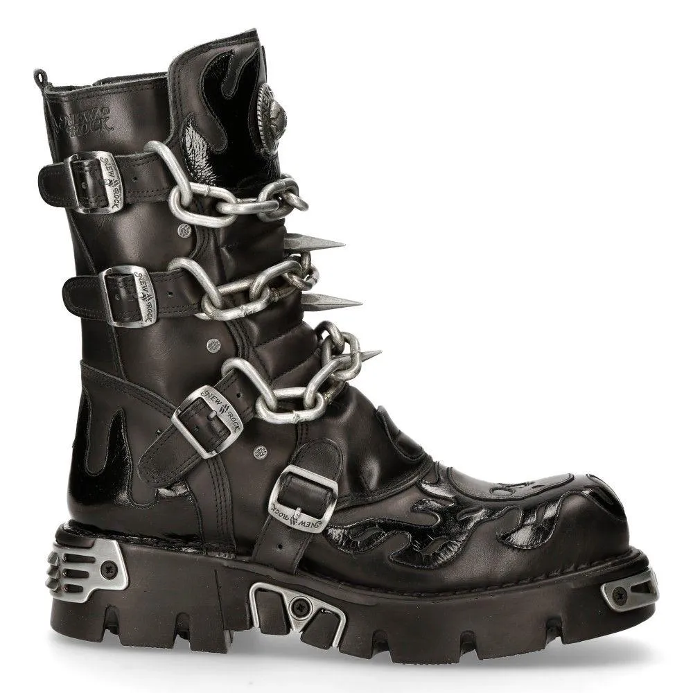 New Rock Black Spiked Mid-Calf Gothic Boots-727-S1