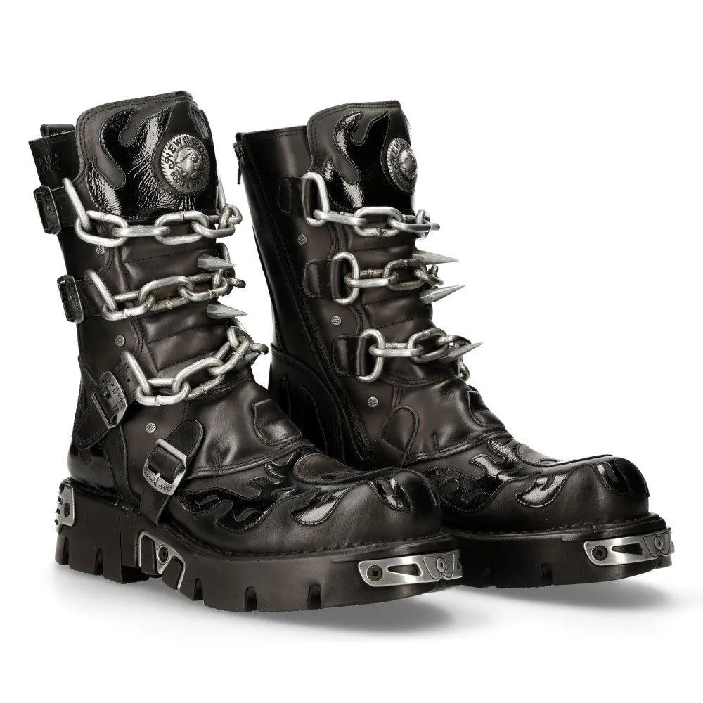 New Rock Black Spiked Mid-Calf Gothic Boots-727-S1