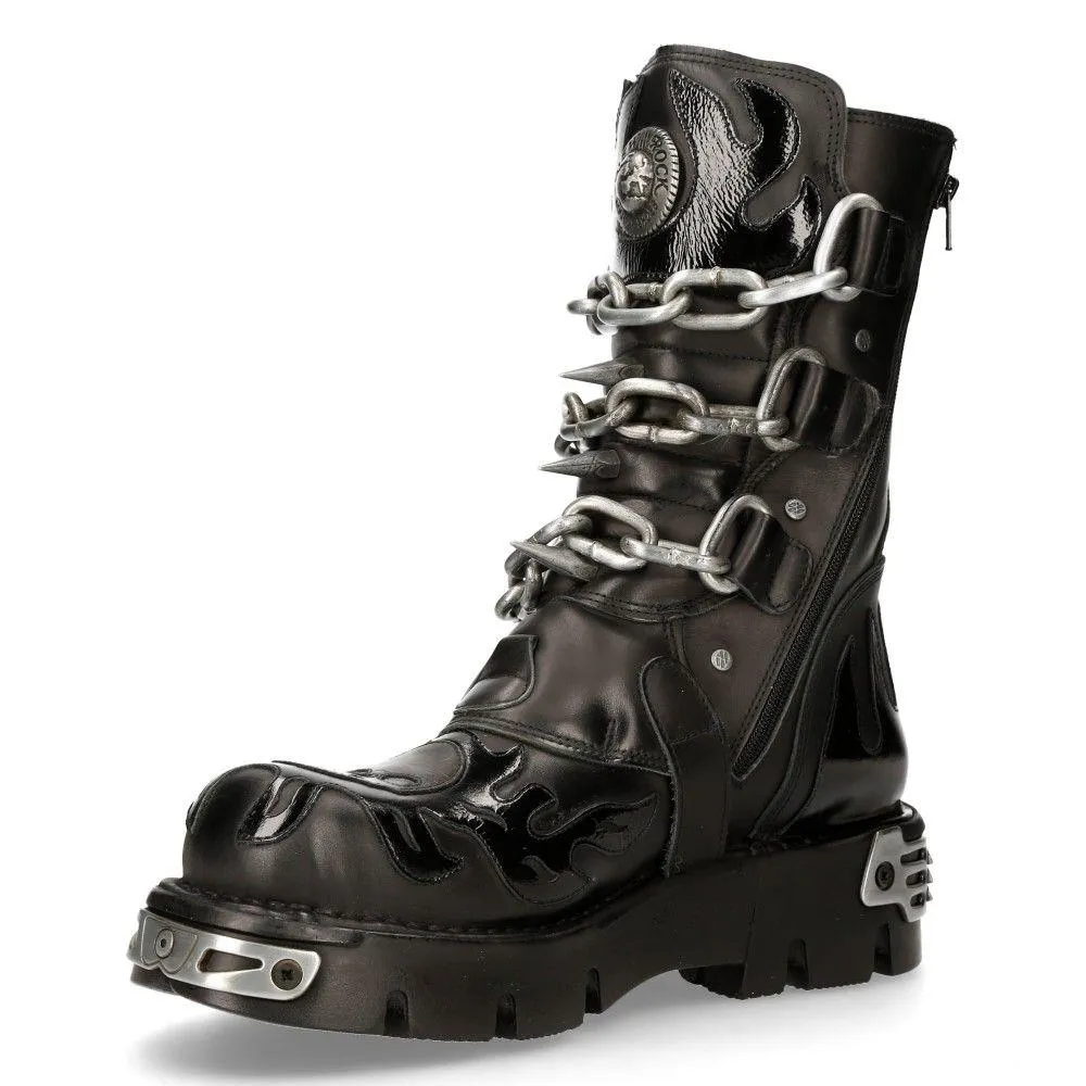 New Rock Black Spiked Mid-Calf Gothic Boots-727-S1