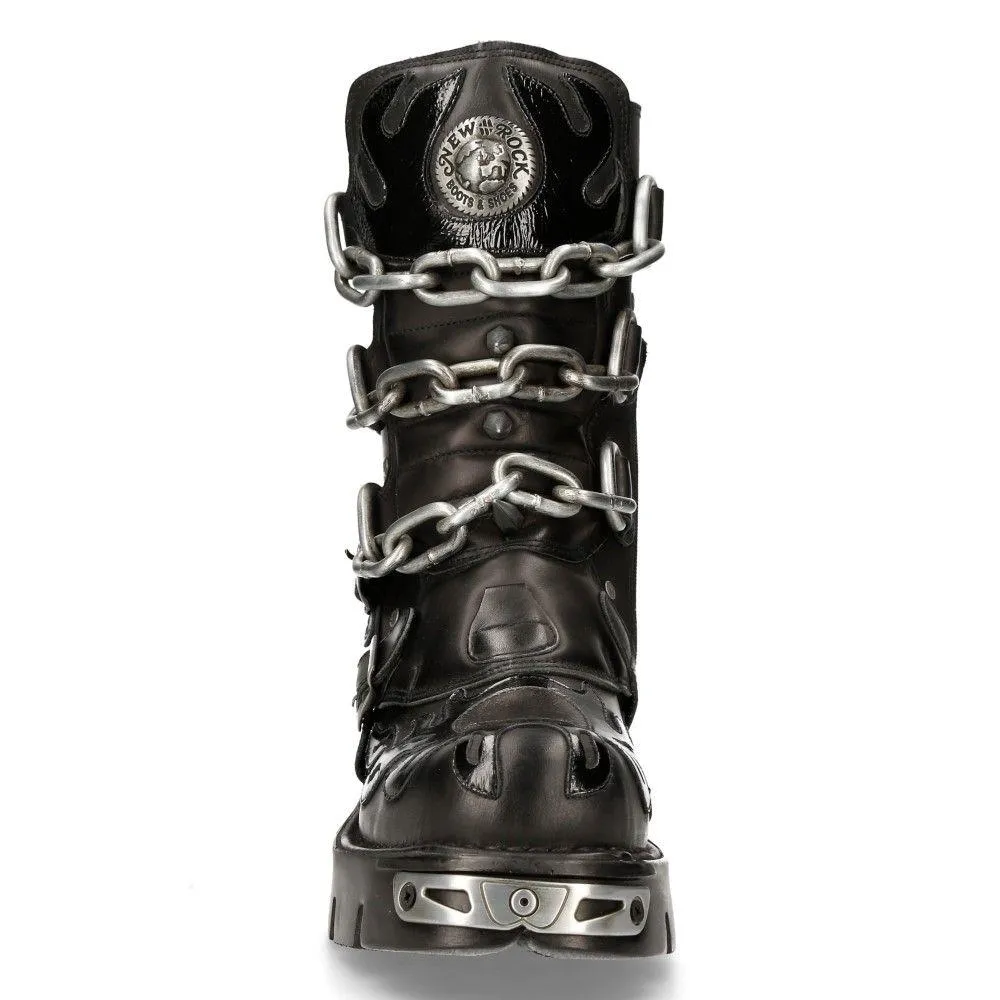New Rock Black Spiked Mid-Calf Gothic Boots-727-S1