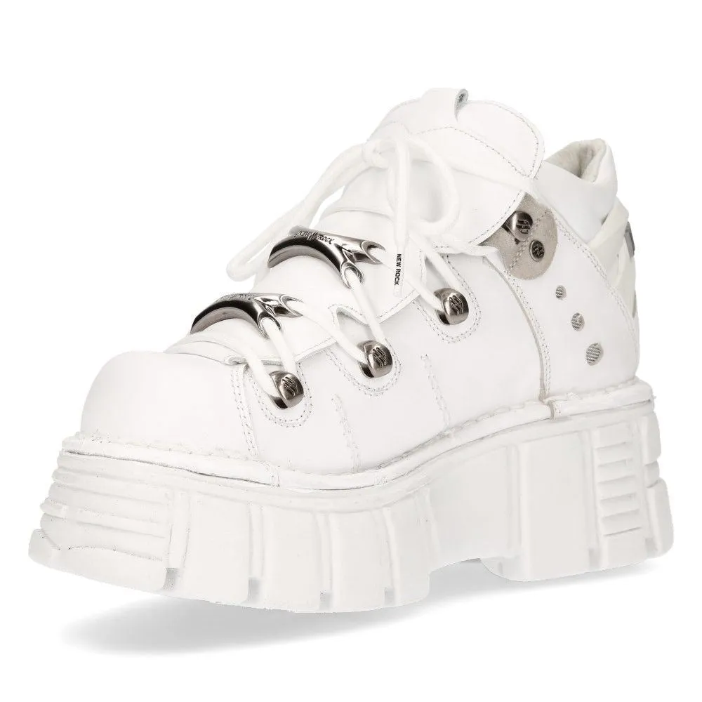 New Rock White Leather Gothic Ankle Boots - 106N-S8