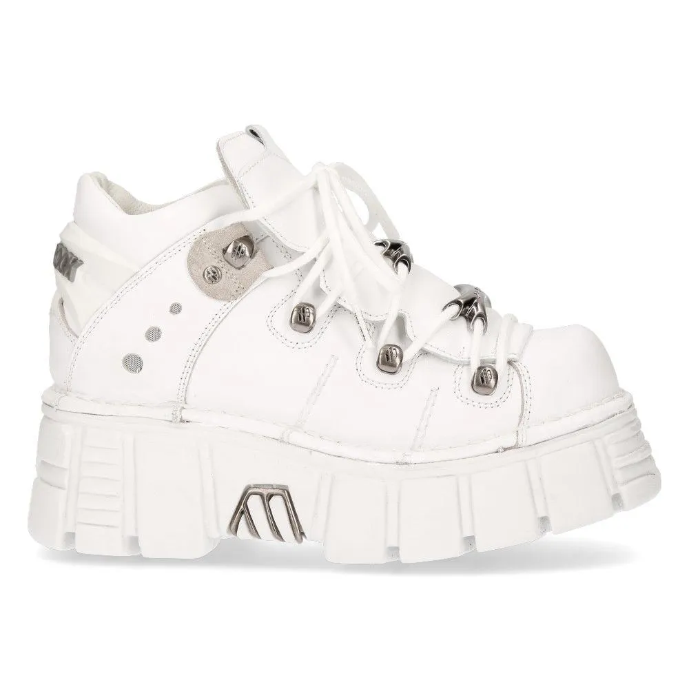 New Rock White Leather Gothic Ankle Boots - 106N-S8