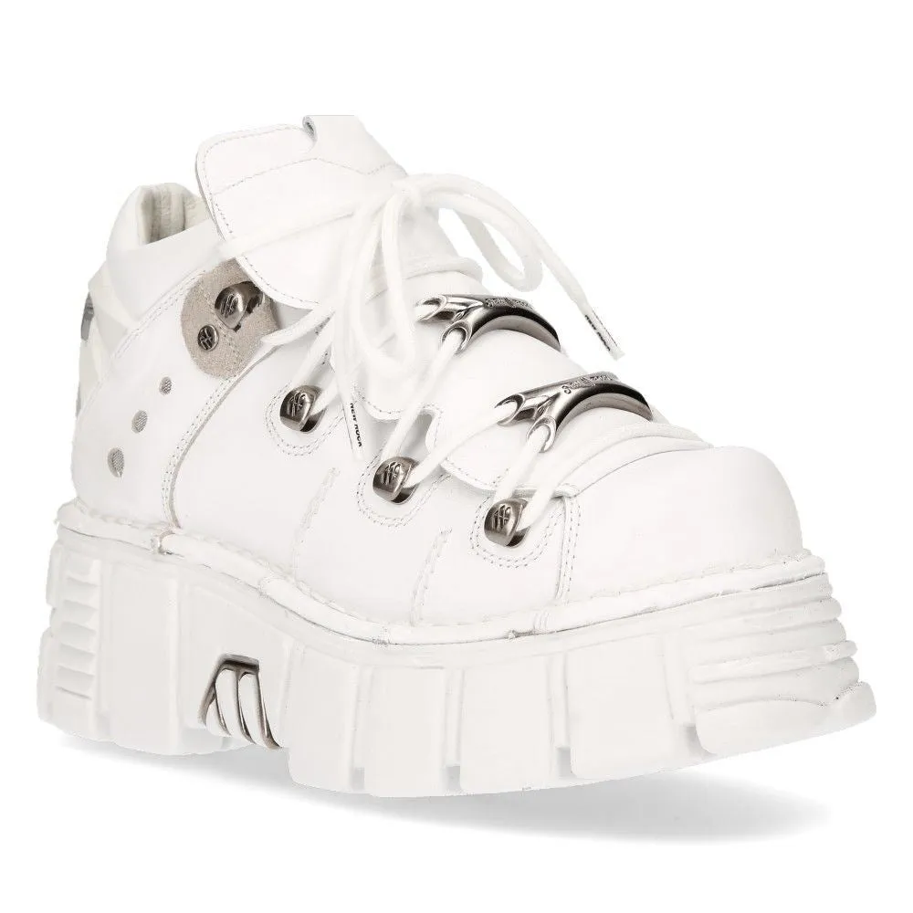 New Rock White Leather Gothic Ankle Boots - 106N-S8