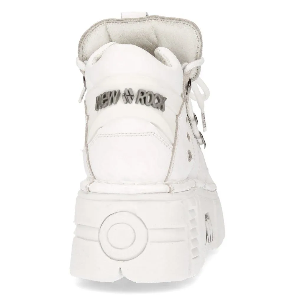 New Rock White Leather Gothic Ankle Boots - 106N-S8