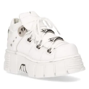 New Rock White Leather Gothic Ankle Boots - 106N-S8
