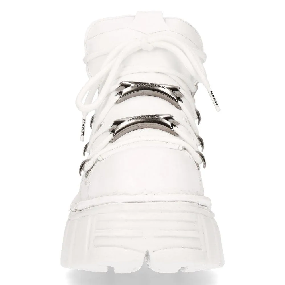 New Rock White Leather Gothic Ankle Boots - 106N-S8