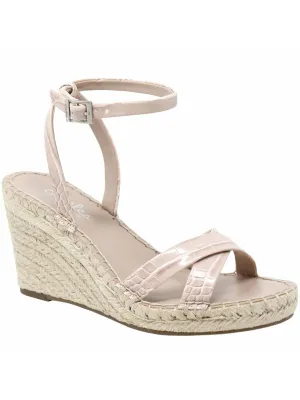 Nola Womens Faux Leather Ankle Strap Wedges