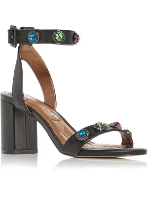 Octavia Womens Leather Ankle Strap Block Heel