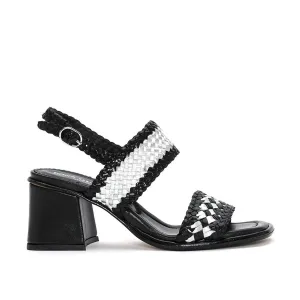 Pekin Leather Block Heel Sandal In Black/silver