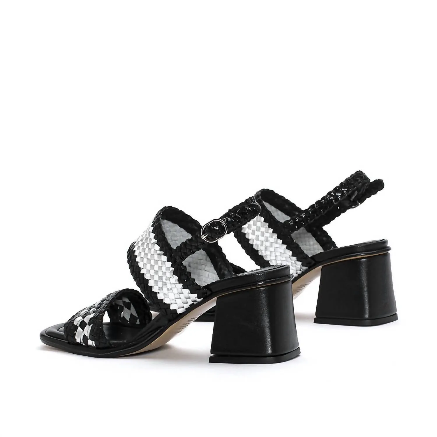 Pekin Leather Block Heel Sandal In Black/silver