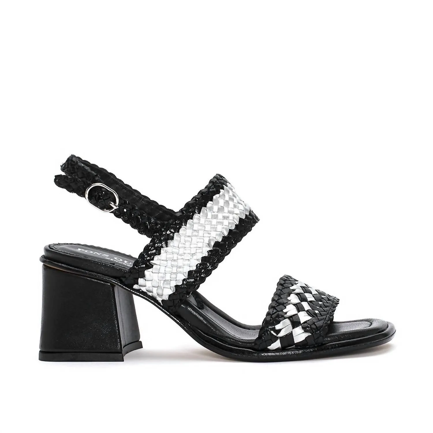 Pekin Leather Block Heel Sandal In Black/silver