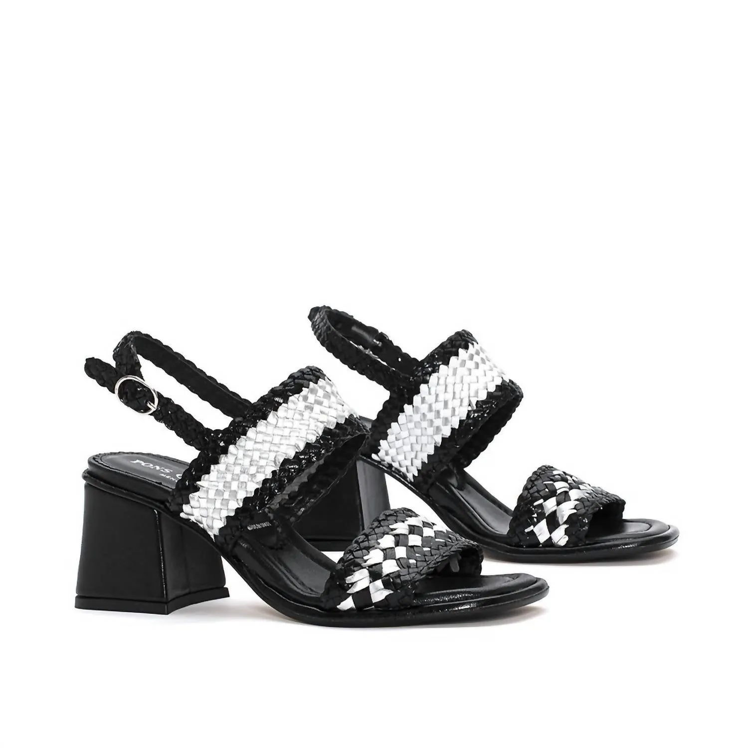 Pekin Leather Block Heel Sandal In Black/silver