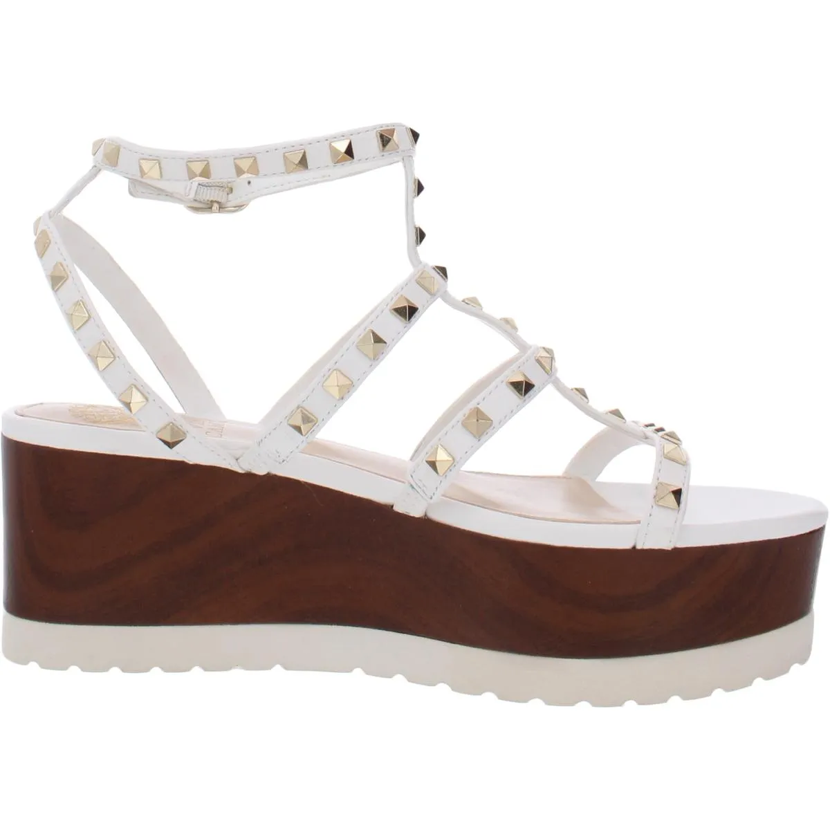 Pemolie Womens Leather Studded Wedge Sandals