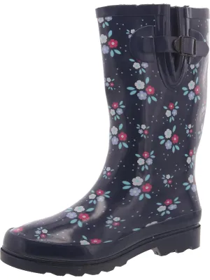 Petite Petals Womens Rubber Mid-Calf Rain Boots