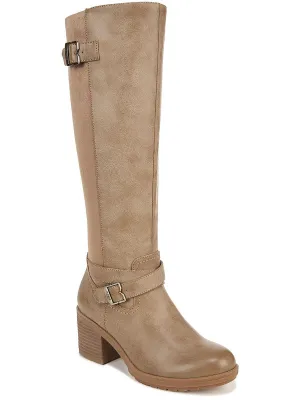 PRAIRIE Womens Faux Leather Block Heel Knee-High Boots
