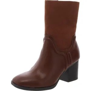 Queenyy Womens Zipper Faux Leather Mid-Calf Boots
