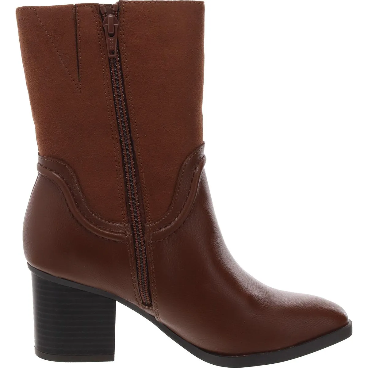 Queenyy Womens Zipper Faux Leather Mid-Calf Boots