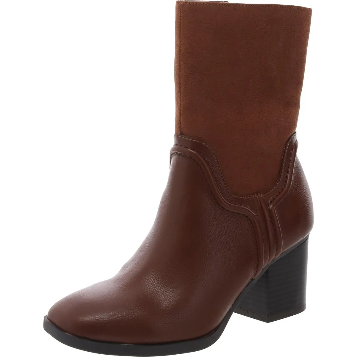 Queenyy Womens Zipper Faux Leather Mid-Calf Boots