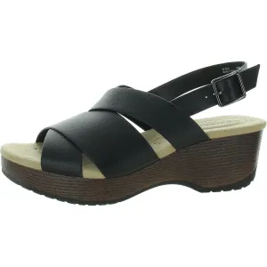 Raffey Womens Criss-Cross Faux Leather Block Heel