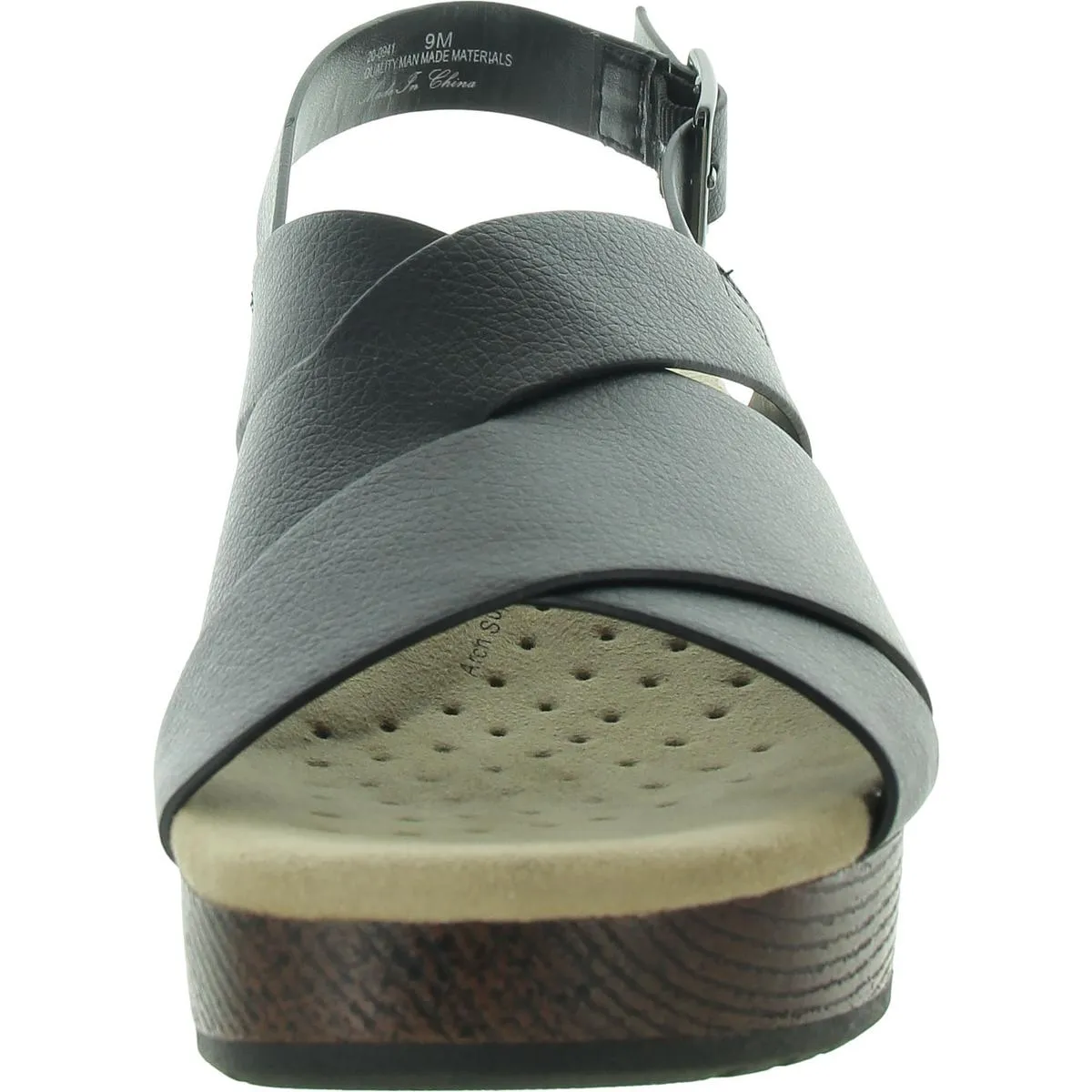 Raffey Womens Criss-Cross Faux Leather Block Heel