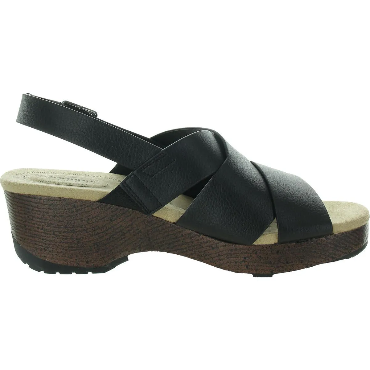 Raffey Womens Criss-Cross Faux Leather Block Heel